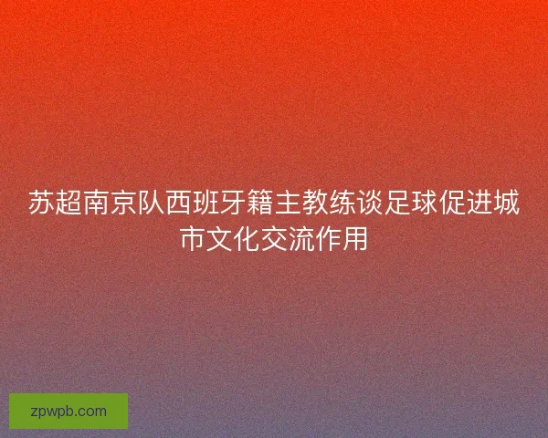苏超南京队西班牙籍主教练谈足球促进城市文化交流作用